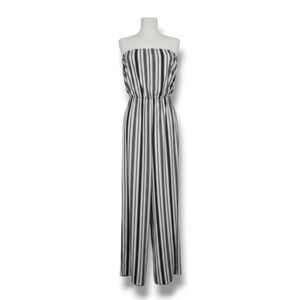Lani Women’s Black & White Striped Strapless Wide-Leg Jumpsuit – Size Small